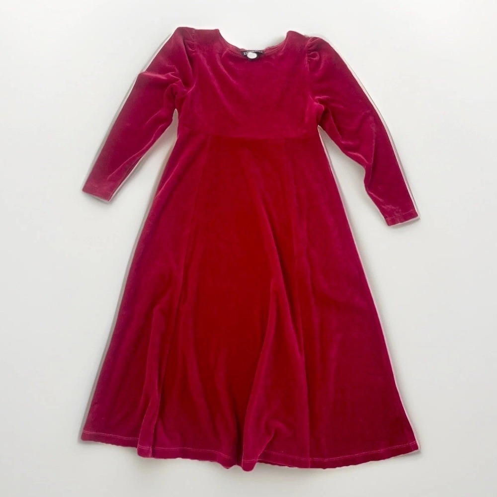 Lands' End Girls Red Velvet Long Sleeve Empire Waist Holiday Dress Size 10